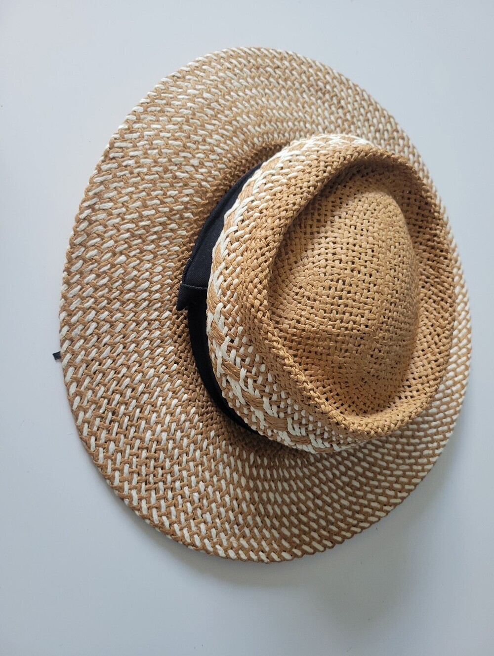 by Anthropologie Woven Straw Sun Hat with Black Band and White Accents - Picture 2 of 14